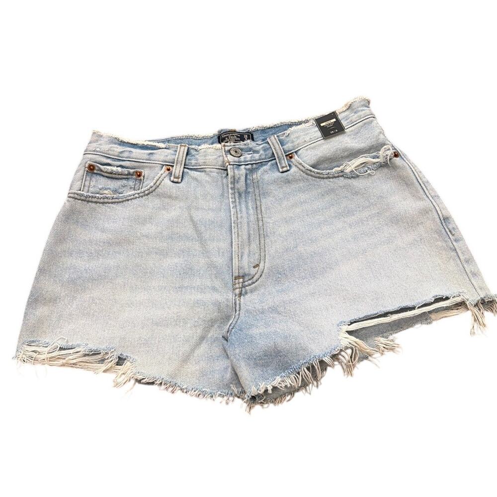 Abercrombie & Fitch Annie Denim Shorts High Rise Distressed Light Wash Sz 6 28"